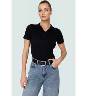 Şık Pamuklu Kaşkorse Örme Bluz Fitted Kalıp Kısa Kol Seçkin Malzeme Trend Tasarım (Siyah)