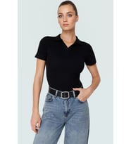 Şık Pamuklu Kaşkorse Örme Bluz Fitted Kalıp Kısa Kol Seçkin Malzeme Trend Tasarım (Siyah)