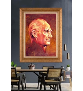 Altın Varaklı Çerçeveli Paspartulu Atatürk Tablo TR1558 (Gold)