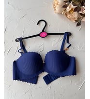 Jennie İthal Lazer Kesim Dikişsiz Parlak İpli El Kaplı Push-up Sütyen -FK1204 (Lacivert)