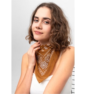 Kahverengi Beyaz Paisley Desenli Bandana