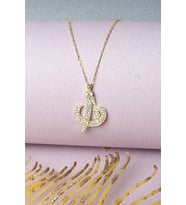 Elif Vav Kolye Zirkon Taşlı 925 Ayar Gümüş Kolye (Gold)