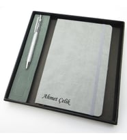 Signator® Codex  N253 Kişiye Özel Defterli Set - İsme Özel Gri Kalem + İsme Özel Gri Defter  İsme Özel Kutusunda Hediyelik Set (Karışık)