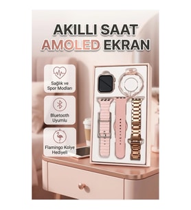 Amoled Ekranlı Akıllı Saat 3 Kordonlu Set Sesli Görüşme ve Aksesuar Hediyeli