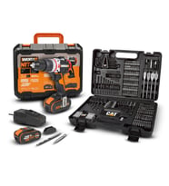 WORX WX354.4SET 20Volt/4.0Ah Li-ion Çift Akülü Kömürsüz Profesyonel Şarjlı Darbeli Matkap + DA01903 201 Parça Delme/Vidalama Uç Seti