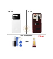 Uyumlu Xiaomi 11 Ultra Beyaz Arka Pil Kapağı Batarya Kapağı Lazer Kesim + Yapıştırıcı ve Vida Seti