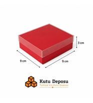 9x9x3 cm Asetat Kapaklı Takı Kutusu-Kırmızı (DEMONTE) (50 ADET)