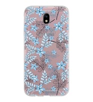 Samsung Galaxy J7 Pro Kapak Floral Mavi Tasarımlı Şeffaf Silikon Kılıf