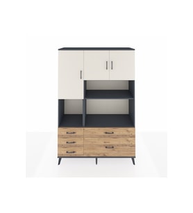 Hyperion Dolap 8 Raflı 5 Çekmeceli 3 Kapaklı 132x44x195 Antrasit-Aytaşı/Çam