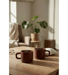 2 Adet El Yapımı 260 ml Bordo Parlak Seramik Mug Çay Kahve Kupası MIT1304