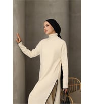 Neşeli butik kadın pantolon tunik ikili tesettür takım NMS020 (Ekru)