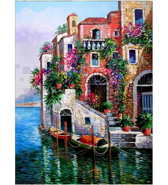 30 x 40 cm, su kenarında teras evleri PixArt Sanat Elmas Mozaik