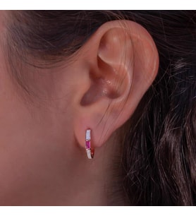 Pembe Baget Taşlı Rose Kaplama 925 Ayar Gümüş Halka Küpe