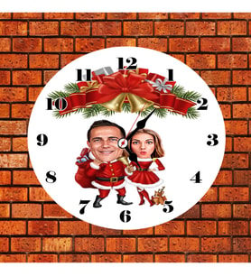 Karikatürlü Sevgili Noel Anne Baba Yılbaşı Duvar Saati Kişiye Özel