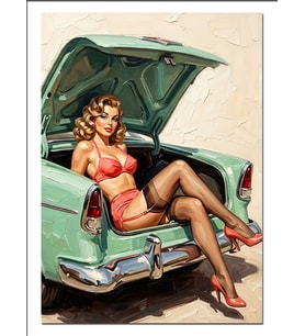 Bagajda Oturan Pin Up Bikini Kadın Dekoratif Kanvas - Mdf Ahşap Tablo