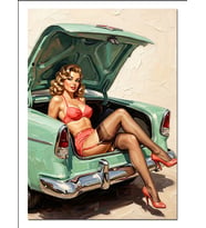 Bagajda Oturan Pin Up Bikini Kadın Dekoratif Kanvas - Mdf Ahşap Tablo