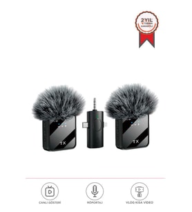 Torima F11-2 Type-C + Lightning + Aux 2li 3in1 Kablosuz Yaka Mikrofonu (Siyah)