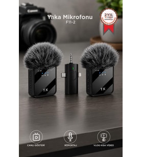 Torima Yaka Mikrofonu Type-C Lightning Aux 2 Adet 3IN1 Kablosuz Mikrofon F11-2 Siyah