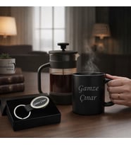 Kişiye Özel Kupa Bardak Anahtarlık French Press  Erkek Kadın Hediye Seti