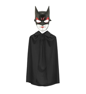 Batman Maskesi Cat Woman ve Batman Pelerini 90 cm Siyah Renk Set (5047)