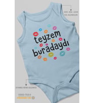 Teyzem Buradaydı Baskılı Bebek Zıbını – Çıtçıtlı Body  %100 Pamuk Sıfır Kol (Bebek Mavisi)