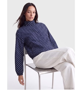 LCWAIKIKI Classic Lacivert Dik Yaka Puantiyeli Oversize Kadın Mont