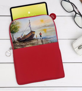 BK Gift Suluboya Tasarımlı Taşınabilir Koruyucu Tablet Kılıfı & Organizer Çanta - Kırmızı-2