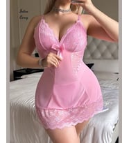 Intive Curvy Büyük Beden Dantel Detaylı Transparan Pembe Şirin Lolita Gecelik