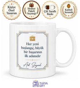 Yeni İş Tebrik Temalı Kupa Bardak Özel Tasarım Hediye Baskılı Kupa