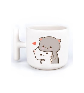 Mochi Cat Sevimli Aşk Sevgilli Eş El Yapımı T Kulplu Fincan