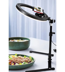 Masaüstü Ring Light Çekim Standı – 30-47,5 cm Ayarlanabilir Yükseklik, Telefon Tutuculu Ürün Video & Fotoğraf Çekim Selfie Işığı Tripod, CZ-035, Siyah