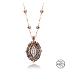 Crystal Taşlı Ros Top Oval 925 Ayar Gümüş Kolye