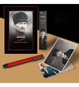 2026 Komutan Atatürk Ajandası Ayraç Kartpostal Kalem - Kırmızı (Siyah-Gümüş-Altın)