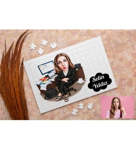 Karikatürlü Memur, Masa Başı İş Yapan Kişiye Özel Puzzle