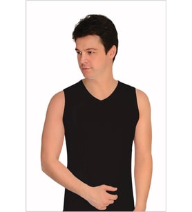 Erkek Likralı V Yaka Sıfır Kol Atlet 6'lı Paket (Siyah)