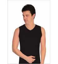 Erkek Likralı V Yaka Sıfır Kol Atlet 6'lı Paket (Siyah)