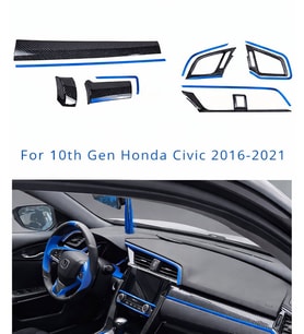 HONDA Civic 2016-2021 için 10. Nesil Panel KARBON Kaplama 11 Parça Mavi Detaylar (Çok Renkli)