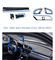 HONDA Civic 2016-2021 için 10. Nesil Panel KARBON Kaplama 11 Parça Mavi Detaylar (Çok Renkli)