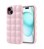 Apple iPhone 15 Plus Uyumlu Kılıf Silikon Parlak Esnek Yumuşak Kabartmalı Zore Dom Dom Kapak (Pembe)