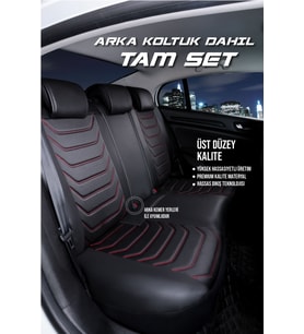 Fiat Panda Uyumlu Lüx Deri Oto Koltuk Kılıfı Ön Arka Takım Antalya Serisi SİYAH KIRMIZI