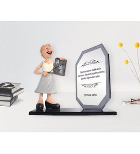 Öğretmenler Günü Hediyesi BK Gift Kişiye Özel Kadın Öğretmen Biblo Kristal Plaket, Öğretmene Hediye (Beyaz)