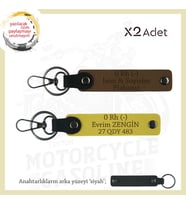Motorcuya Özel Tasarım İsim Plaka ve 0 Rh (-) Kan Grubu Yazılı x2 Anahtarlık Hediye, Kahve-Sarı-Syh (Çok Renkli)