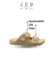 Kadın Terlik – Esnek Anatomik Tabanlı Ayarlanabilir Çift Tokalı Kadın Terlik Krem