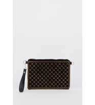 Kadın Kapitone Altın Taşlı Süet Bilek Askılı Ve Zincir Askılı Portföy El Ve Clutch Çanta