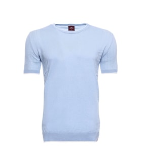Mavi Bisiklet Yaka Kenarları Desenli Örme T-shirt - Wessi