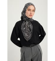 Schaless Ebedi Saraylar - Kahve - Vierra Desenli Viskon Eşarp - 90x90 Cm (Siyah)