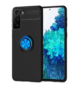 Newface Samsung Galaxy S21 Plus Kılıf Range Yüzüklü Silikon - Siyah-Mavi