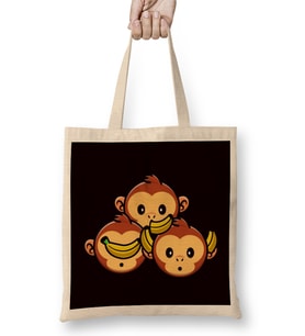 See Speak Hear No Evil Japan Monkeys Japanese Art Banana Bez Çanta Uzun Saplı