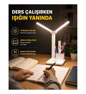 Mey İthalat® Kalemlik ve Telefon Standlı Masa Lambası – Kısılabilir LED Işık, Göz Dostu Tasarım Yeni
