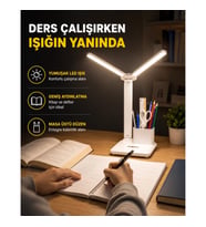 Mey İthalat® Kalemlik ve Telefon Standlı Masa Lambası – Kısılabilir LED Işık, Göz Dostu Tasarım Yeni